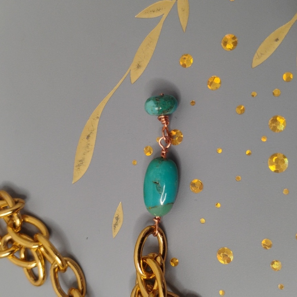 Genuine Kingman turquoise gold link chain necklace - Picture 4 of 9